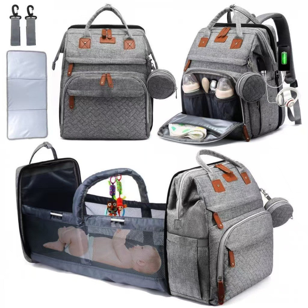 Mochila multifuncional para fraldas de cama, bolsa para troca de fraldas de bebê