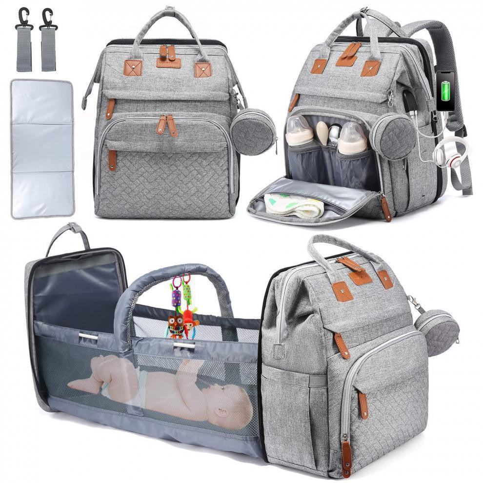Mochila multifuncional para fraldas de cama, bolsa para troca de fraldas de bebê