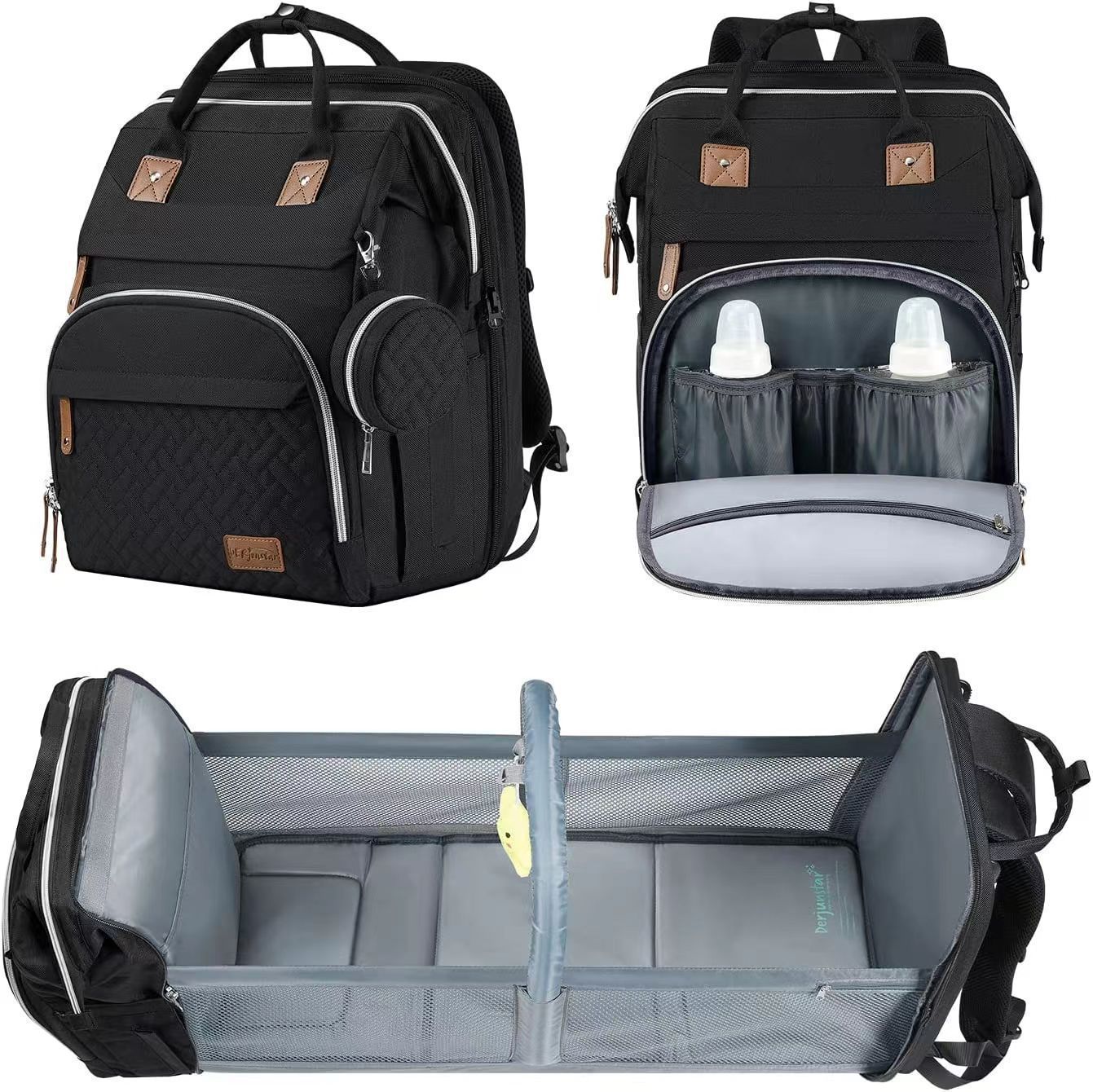 Mochila multifuncional para fraldas de cama, bolsa para troca de fraldas de bebê