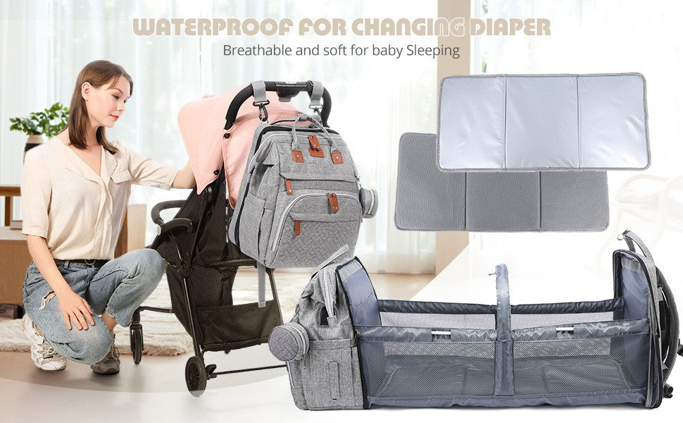 Mochila multifuncional para fraldas de cama, bolsa para troca de fraldas de bebê