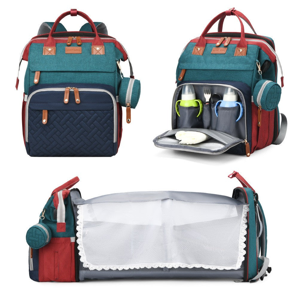Mochila multifuncional para fraldas de cama, bolsa para troca de fraldas de bebê